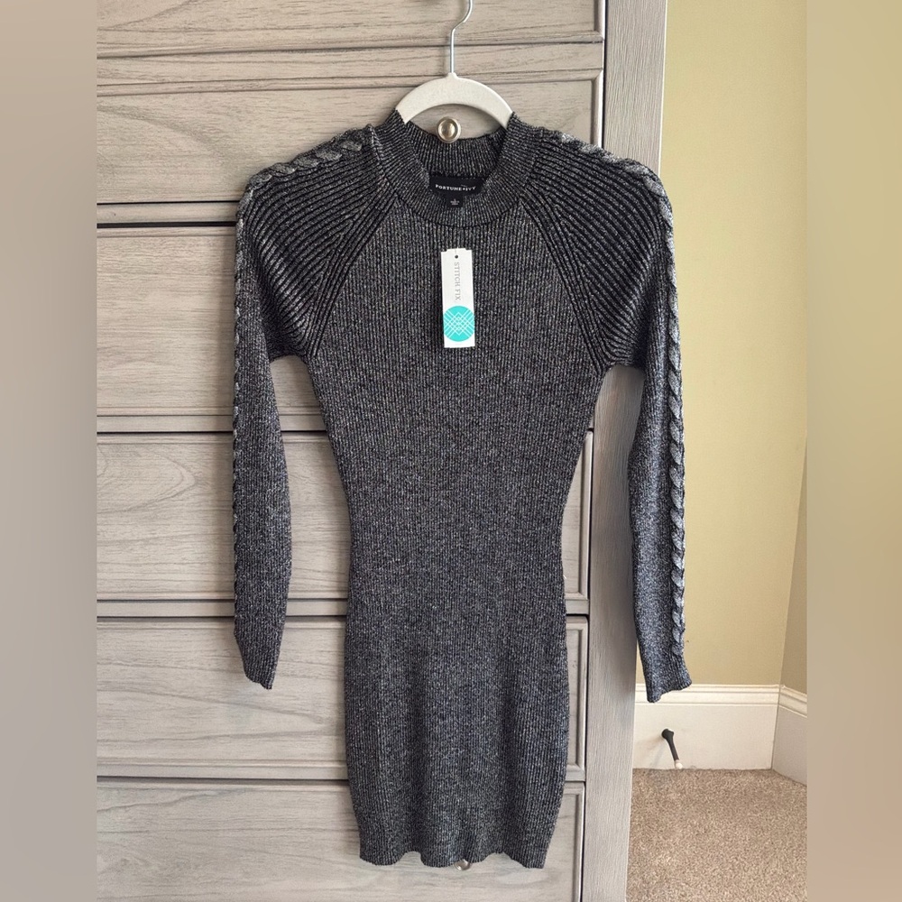 Fortune & Ivy Isabelle Shine Detail Sweater Dress